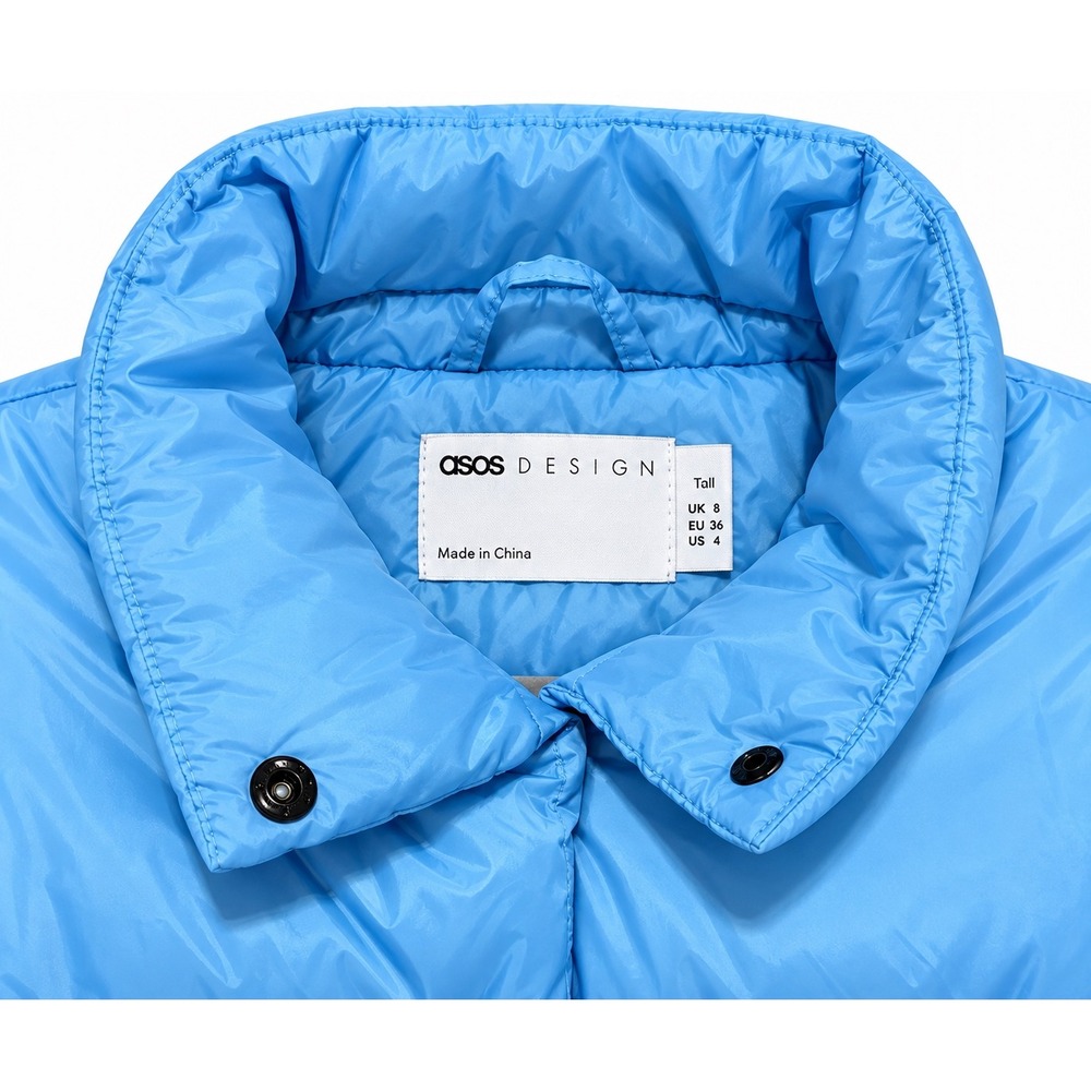ASOS DESIGN Puffer Jacket Blue Quilted Funnel Neck Coat US 4 Tall NEW Oversized - Picture 2 of 4